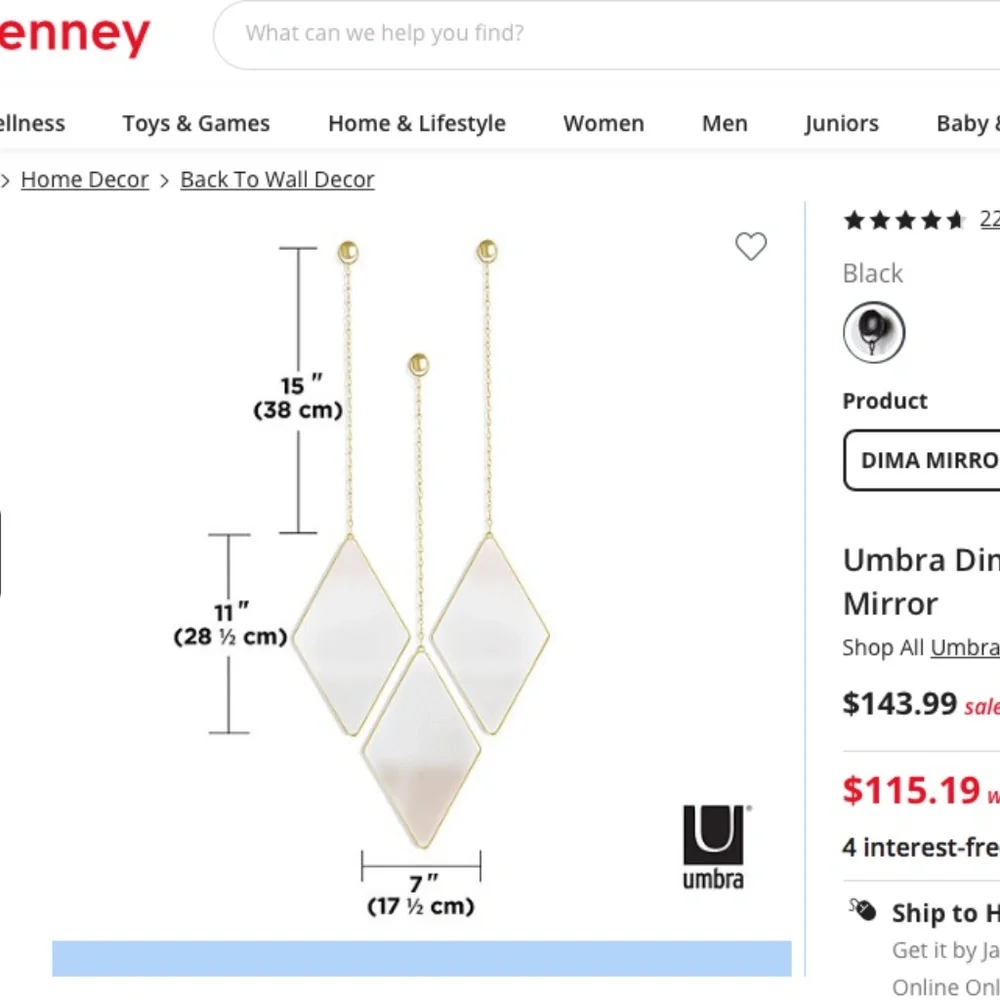 Trio (3) Umbra Dima Gold Brass Diamond Shaped Mirrors Wall Decor - NEW in box